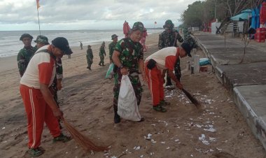 Kodim Klungkung Ikut Serta Dalam Aksi Bersih-Bersih Sampah di Pantai Kuta